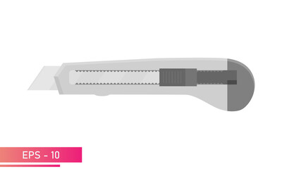 Knife for construction work, in gray tones. Realistic design. On a white background. Tools for workers. Flat vector illustration. - obrazy, fototapety, plakaty