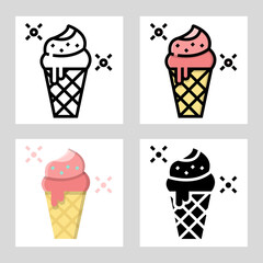 ice cream cone icon vector design in filled, thin line, outline and flat style.