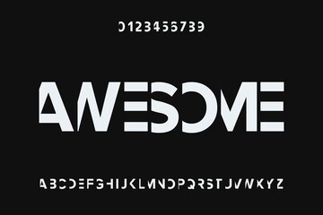 Obraz premium retro font, abstract alphabet, letters and numbers, blue and orange style