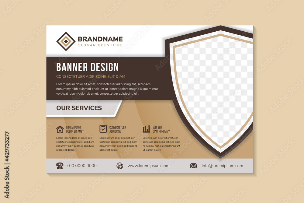 Poster home security design and technology flyer design template use horizontal layout. multicolored brown 