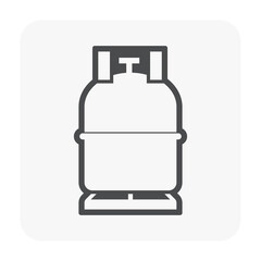 LPG gas tank, gas cylinder vector icon. Also called bottle, canister. Refill pressure vessel or container for storage natural gas, liquefied petroleum gas, propane, butane at high pressure for cooking