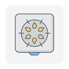 Gas stove vector icon. Household or appliance for food cooking in home kitchen with burner and flame fire from lpg natural gas. That power energy from fossil fuel mixture of propane and butane.