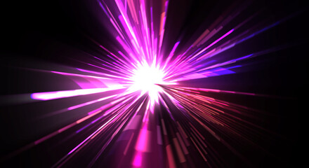 Futuristic lens flare. Light explosion star with glowing particles and lines. Beautiful abstract rays background.