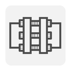 Pipe connection joint vector icon. That metal or steel pipeline with bolt, screw and flange fitting. Part element for pipeline construction to transportation water, oil, natural gas and sewage.