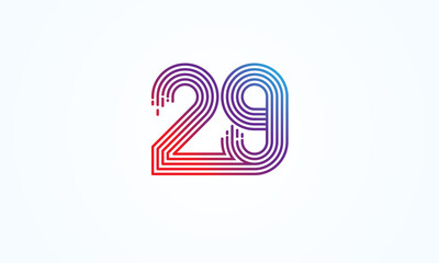 29 Number Logo, number 29 monogram line style, usable for anniversary, business and tech logos, flat design logo template, vector illustration - obrazy, fototapety, plakaty
