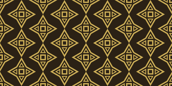 Stylish geometric background. Modern geometric ornament. Gold pattern on a black background. Seamless pattern, texture. Vector image