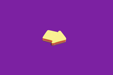 yellow sticky note block isolated on a purple surface