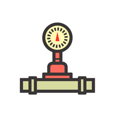 Pressure gauge vector icon. May called manometer, meter or vacuum gauge. Industrial measuring equipment tool for measurement pressure of water, air, steam and oil gas fuel in pipe or pipeline system.