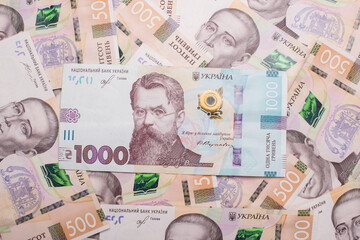 Ukrainian hryvnia. 500 hryvnia banknotes. Hryvnia (UAH) Close-up. Money background.