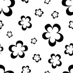 Seamless pattern of black flowers, abstract texture, vector floral print. Seamless simple black white abstract pattern - for paper, for fabric, for textiles, flower background, minimalist wallpaper.