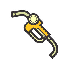 Fuel nozzle vector icon. Automatic device connect to pump and fuel dispenser by flexible hose for refueling car, automobile or vehicle in petrol, gas or filling station, i.e. gasoline, diesel, benzine