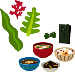 海藻を使った料理のイラストセット © logistock