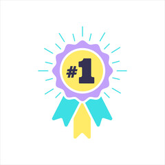 Number #1 winner ribbon award badge. Icon number one, first, champion, winner, leader. Vector illustration for apps and websites, sport competition honor, achievement leadership, victory, 1st success.