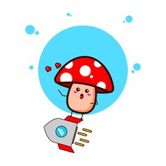 Red mushrooms play rocket cute character illustration
