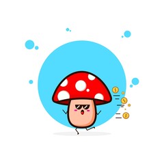 Red mushrooms run with coin cute character illustration