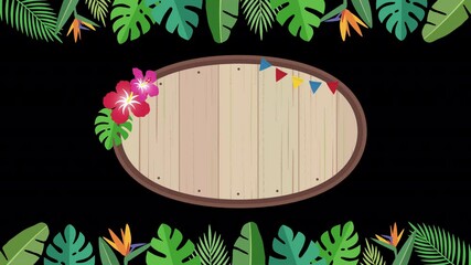 南国トロピカル背景と二羽の鳥 相槌 うなずく 中央に合成用透過画面 Wall Mural Pp7