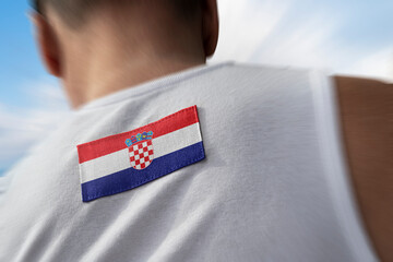 The national flag of Croatia on the athlete's back