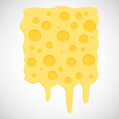 Piece of cheese isolated on a white background. Melted cheese. Vector illustration.