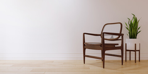 wooden chair with plant 3d rendering 