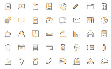 set of office thin line icons, company, workplace