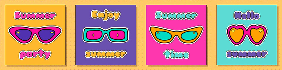 Summer hand-drawn sunglasses greeting retro card
