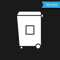 White Trash can icon isolated on black background. Garbage bin sign. Recycle basket icon. Office trash icon. Vector Illustration