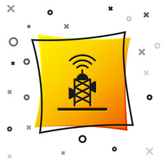 Black Wireless antenna icon isolated on white background. Technology and network signal radio antenna. Yellow square button. Vector