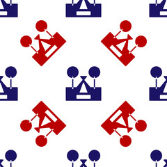 Blue and red Tourist tent icon isolated seamless pattern on white background. Camping symbol. Vector