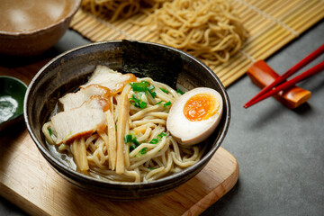 Delicious ramen on dark backgroud