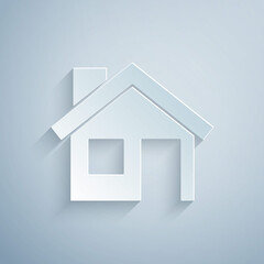 Paper cut House icon isolated on grey background. Home symbol. Paper art style. Vector