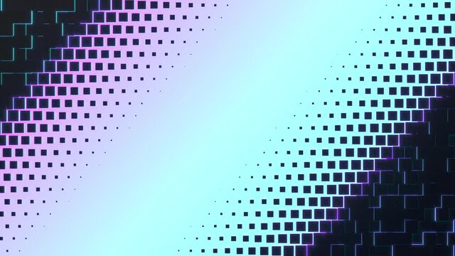 Abstract backround. Black cubes with glowing neon edges. Glowing gradient with copy space. 3d illustration. 4K
