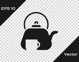 Black Traditional tea ceremony icon isolated on transparent background. Teapot with cup. Vector