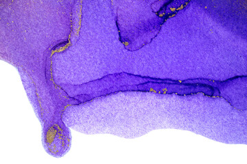 Abstract transparent violet ink stains isolated on white background.