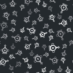 Grey Oil bottle icon isolated seamless pattern on black background. Vector