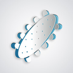 Paper cut Sea cucumber icon isolated on grey background. Marine food. Paper art style. Vector.