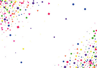 Red Paper Confetti Background. Cartoon Star Decoration. Yellow Circle Illustration. Colorful Dot Background. Purple Vector Square.