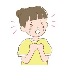 泣いて訴えるお団子ヘアの女性（手描き風）
