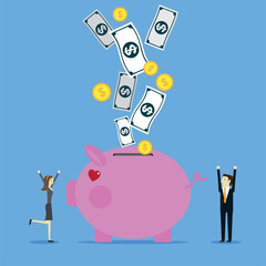 Family was happy with a lot of money saved in piggy bank