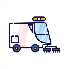 Illustration of the street sweeper. Filled-outline icon of the street sweeper.