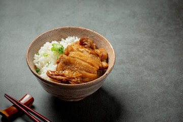 Toriyaki chicken on dark background