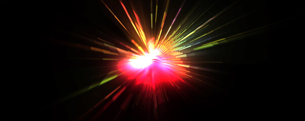 Futuristic lens flare. Light explosion star with glowing particles and lines. Beautiful abstract rays background.