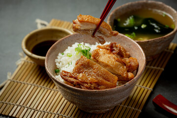 Toriyaki chicken on dark background
