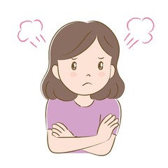 腕を組んで怒る女性（手描き風）