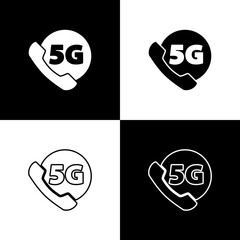 Set Phone with 5G new wireless internet wifi icon isolated on black and white background. Global network high speed connection data rate technology. Vector