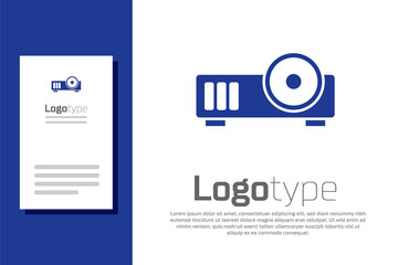 Fototapeta premium Blue Presentation, movie, film, media projector icon isolated on white background. Logo design template element. Vector