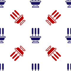 Blue and red Burning aromatic incense sticks icon isolated seamless pattern on white background. Vector
