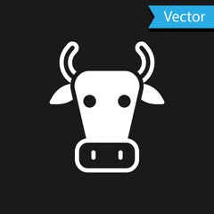 White Cow icon isolated on black background. Vector