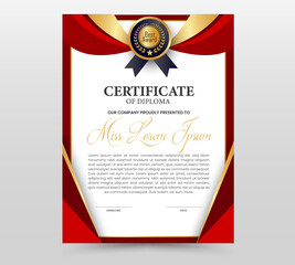Stylish red & gold diploma certificate template