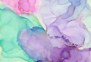 Fototapeten Lila Currents of translucent hues, snaking metallic swirls, and foamy sprays of color shape the landscape of these free-flowing textures. Natural luxury abstract fluid art painting in alcohol ink technique  © CHREMOS