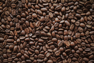 Close up of roasted coffee beans background